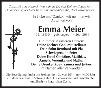 Traueranzeige von Emma Meier von Pegnitz-Zeitung
